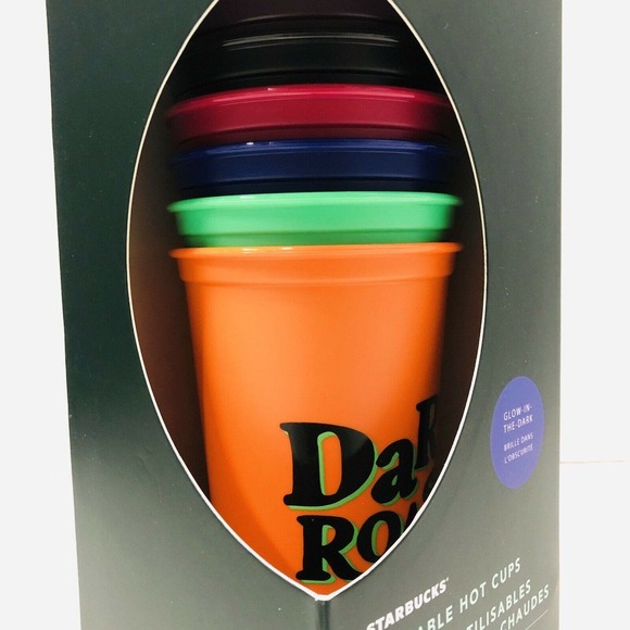 Starbucks 2020 Halloween Glow In The Dark 16oz Reusable Hot Cup & Lid 6 Set NEW - Picture 4 of 5